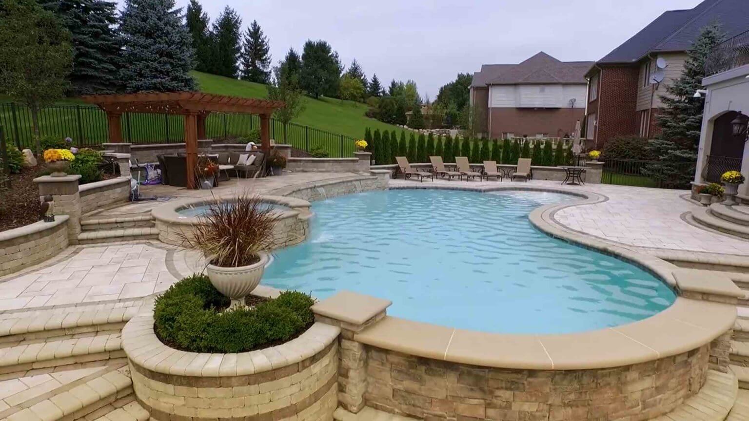 pool with spillover spa