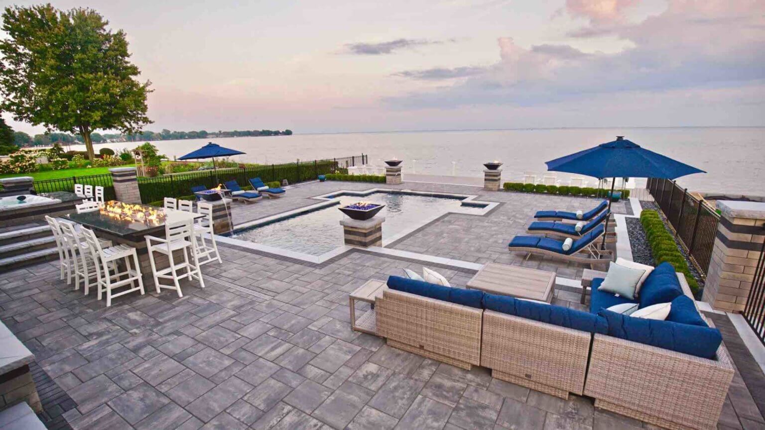 lakeside pool and lakefront patio