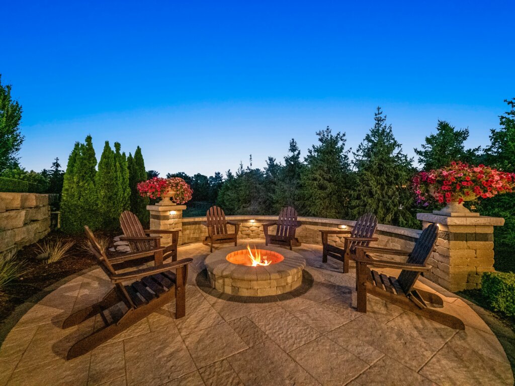 Oakland Township Outdoor Paver Patio, Firepit, and Paver Wall